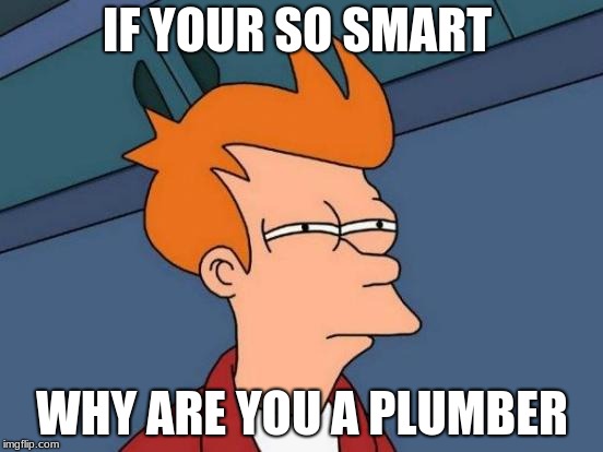 Futurama Fry Meme | IF YOUR SO SMART; WHY ARE YOU A PLUMBER | image tagged in memes,futurama fry | made w/ Imgflip meme maker