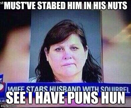 Stupid people | MUST'VE STABED HIM IN HIS NUTS; SEE I HAVE PUNS HUN | image tagged in stupid people | made w/ Imgflip meme maker