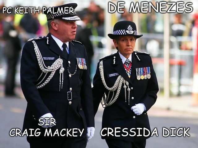 Nepotism | PC KEITH PALMER; DE MENEZES; SIR CRAIG MACKEY; CRESSIDA DICK | image tagged in nepotism,police,police state | made w/ Imgflip meme maker