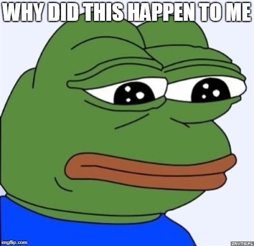 sad frog | WHY DID THIS HAPPEN TO ME | image tagged in sad frog | made w/ Imgflip meme maker