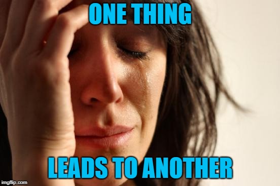 First World Problems | ONE THING; LEADS TO ANOTHER | image tagged in memes,first world problems | made w/ Imgflip meme maker