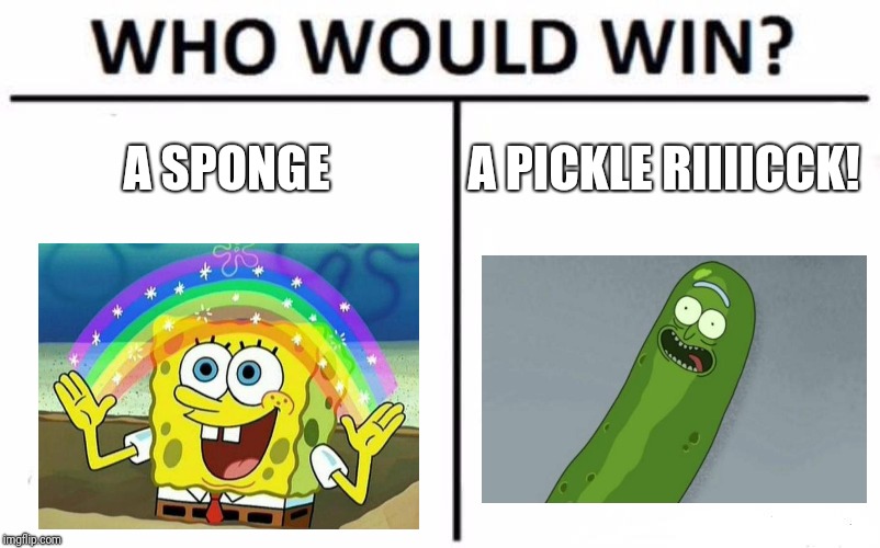 Who Would Win? | A SPONGE; A PICKLE RIIIICCK! | image tagged in memes,who would win,spongebob,pickle rick,rick and morty | made w/ Imgflip meme maker