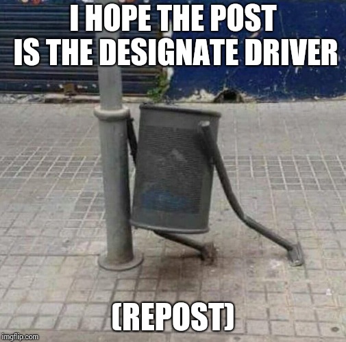 Repost Week - A Pipe_Picasso event - Oct. 15 - 21 | I HOPE THE POST IS THE DESIGNATE DRIVER; (REPOST) | image tagged in repost week,pipe_picasso,drunk,designated | made w/ Imgflip meme maker