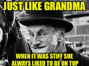 Dirty old man | JUST LIKE GRANDMA WHEN IT WAS STIFF SHE ALWAYS LIKED TO BE ON TOP | image tagged in dirty old man | made w/ Imgflip meme maker