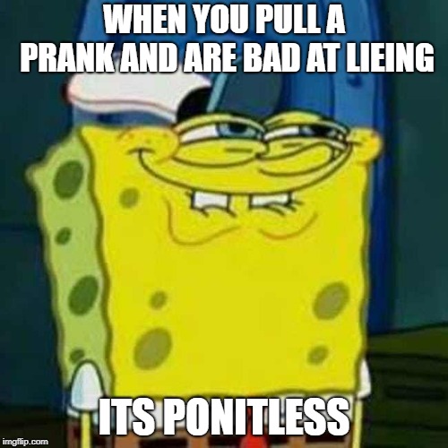 HEHEHE | WHEN YOU PULL A PRANK AND ARE BAD AT LIEING; ITS PONITLESS | image tagged in hehehe | made w/ Imgflip meme maker