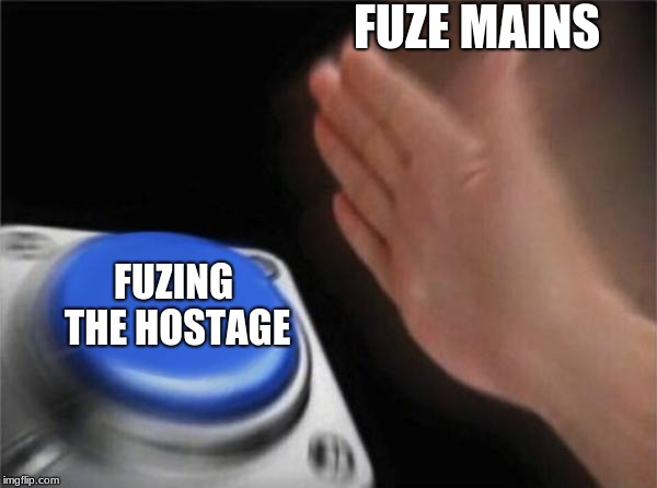 Blank Nut Button Meme | FUZE MAINS; FUZING THE HOSTAGE | image tagged in memes,blank nut button | made w/ Imgflip meme maker