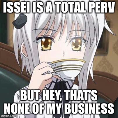 None of my business Koneko | ISSEI IS A TOTAL PERV; BUT HEY, THAT’S NONE OF MY BUSINESS | image tagged in none of my business koneko,highschool dxd,koneko toujo,koneko | made w/ Imgflip meme maker