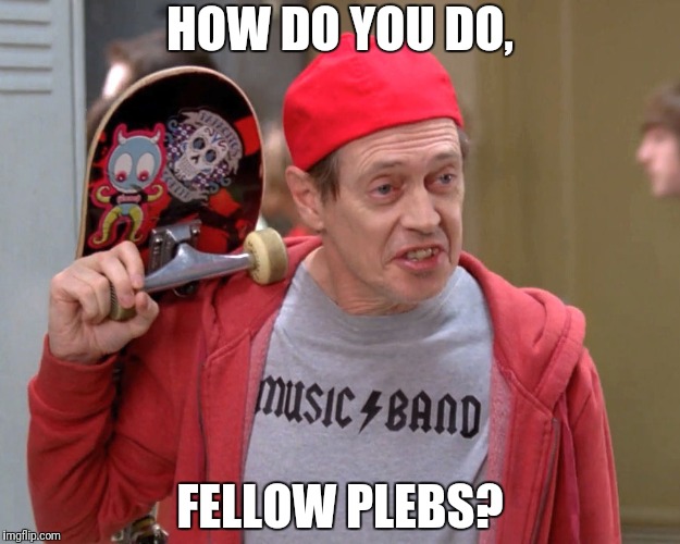 Steve Buscemi Fellow Kids | HOW DO YOU DO, FELLOW PLEBS? | image tagged in steve buscemi fellow kids | made w/ Imgflip meme maker