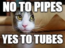 Cat in tube | NO TO PIPES; YES TO TUBES | image tagged in cat in tube | made w/ Imgflip meme maker
