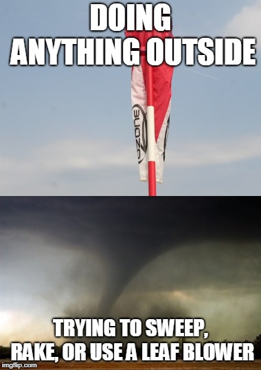 The Wind | DOING ANYTHING OUTSIDE; TRYING TO SWEEP, RAKE, OR USE A LEAF BLOWER | image tagged in wind,wtf,first world problems | made w/ Imgflip meme maker