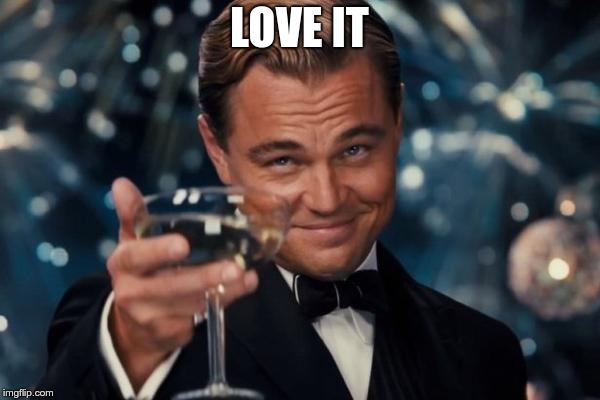 Leonardo Dicaprio Cheers Meme | LOVE IT | image tagged in memes,leonardo dicaprio cheers | made w/ Imgflip meme maker