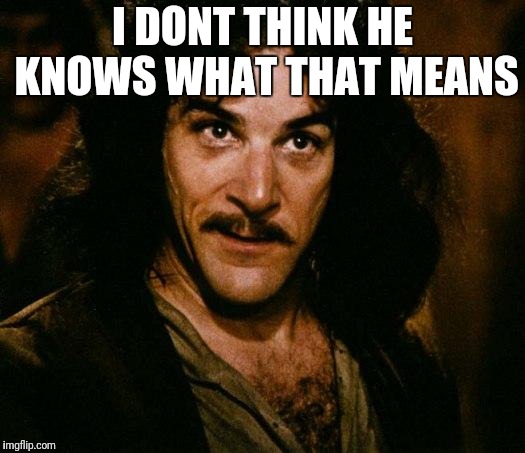 Inigo Montoya Meme | I DONT THINK HE KNOWS WHAT THAT MEANS | image tagged in memes,inigo montoya | made w/ Imgflip meme maker