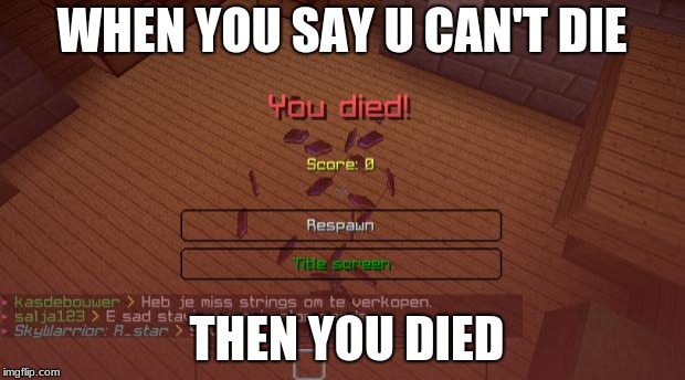 Minecraft | WHEN YOU SAY U CAN'T DIE; THEN YOU DIED | image tagged in minecraft | made w/ Imgflip meme maker