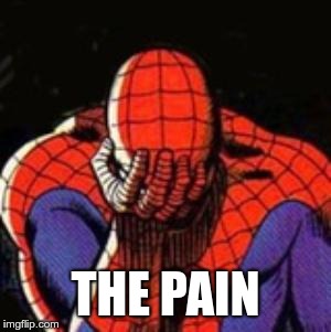 Sad Spiderman Meme | THE PAIN | image tagged in memes,sad spiderman,spiderman | made w/ Imgflip meme maker