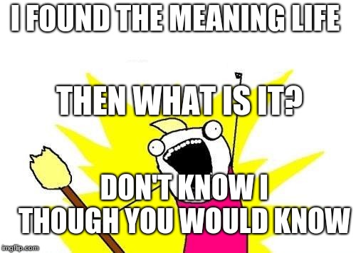 X All The Y Meme | I FOUND THE MEANING LIFE; THEN WHAT IS IT? DON'T KNOW I THOUGH YOU WOULD KNOW | image tagged in memes,x all the y | made w/ Imgflip meme maker