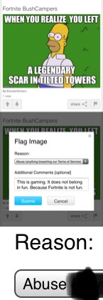 This is how flagging images is supposed to work. | image tagged in memes,inferno390,fortnite,abuse,flagged | made w/ Imgflip meme maker