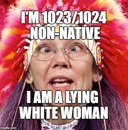 Fauxcahontas | I'M 1023/1024 NON-NATIVE; I AM A LYING WHITE WOMAN | image tagged in elizabeth warren | made w/ Imgflip meme maker