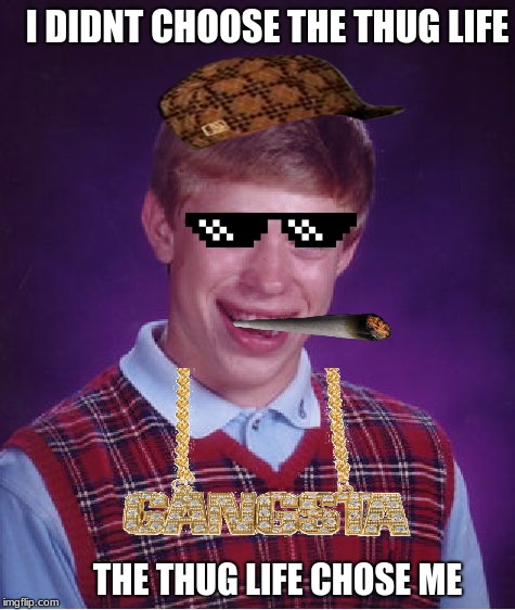 Bad Luck Brian Meme | I DIDNT CHOOSE THE THUG LIFE; THE THUG LIFE CHOSE ME | image tagged in memes,bad luck brian,scumbag | made w/ Imgflip meme maker