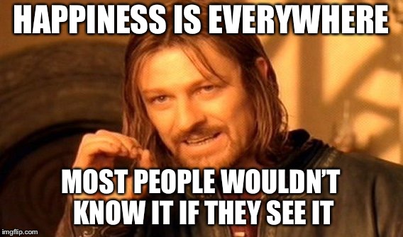One Does Not Simply Meme | HAPPINESS IS EVERYWHERE MOST PEOPLE WOULDN’T KNOW IT IF THEY SEE IT | image tagged in memes,one does not simply | made w/ Imgflip meme maker