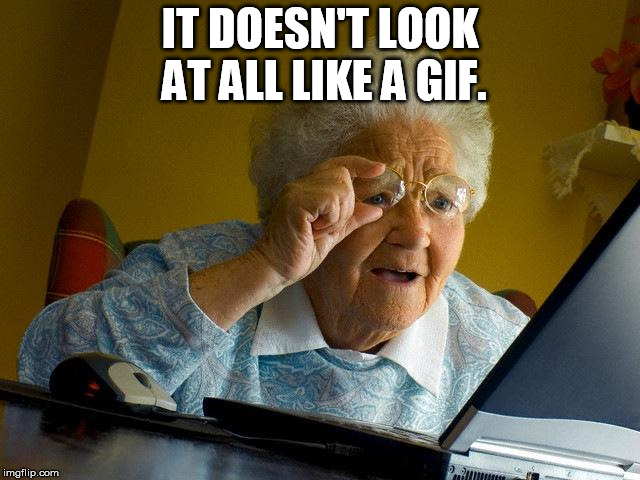 Grandma Finds The Internet Meme | IT DOESN'T LOOK AT ALL LIKE A GIF. | image tagged in memes,grandma finds the internet | made w/ Imgflip meme maker