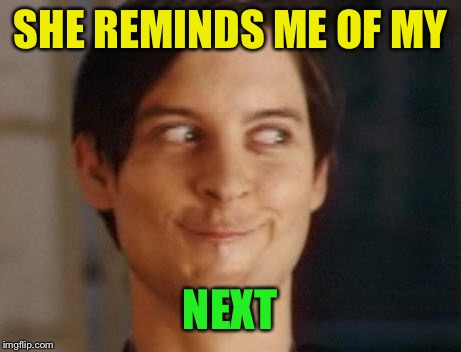 Spiderman Peter Parker Meme | SHE REMINDS ME OF MY NEXT | image tagged in memes,spiderman peter parker | made w/ Imgflip meme maker