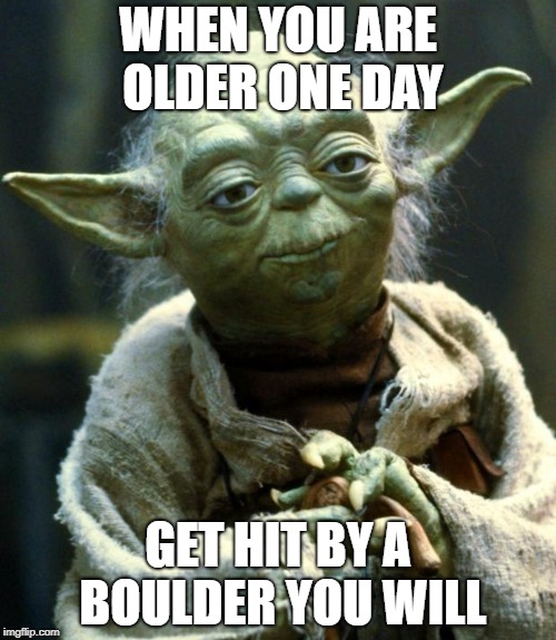 Star Wars Yoda Meme | WHEN YOU ARE OLDER ONE DAY; GET HIT BY A BOULDER YOU WILL | image tagged in memes,star wars yoda | made w/ Imgflip meme maker