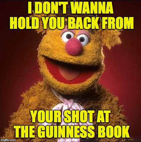 Fozzie bear | I DON'T WANNA HOLD YOU BACK FROM YOUR SHOT AT THE GUINNESS BOOK | image tagged in fozzie bear | made w/ Imgflip meme maker