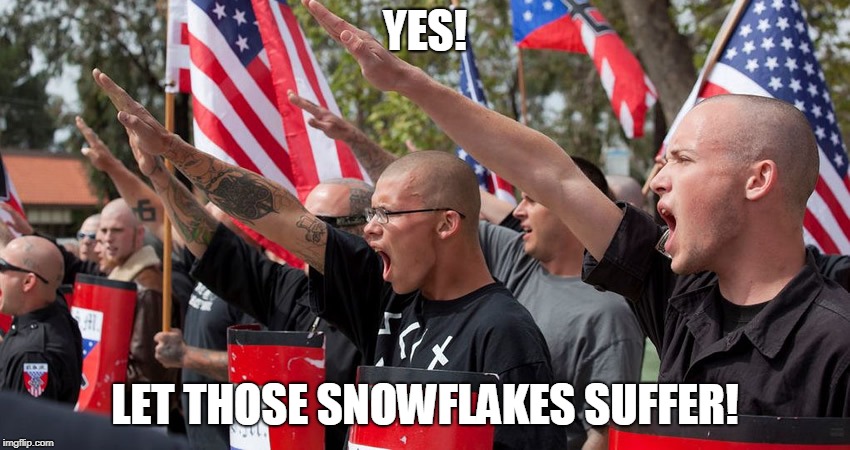 Neo Nazis | YES! LET THOSE SNOWFLAKES SUFFER! | image tagged in neo nazis | made w/ Imgflip meme maker
