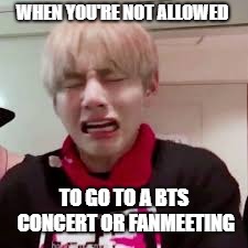 I WANT TO GO TO A BTS CONCERT ;-; | WHEN YOU'RE NOT ALLOWED; TO GO TO A BTS CONCERT OR FANMEETING | image tagged in memes,bts | made w/ Imgflip meme maker