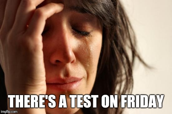 First World Problems Meme | THERE'S A TEST ON FRIDAY | image tagged in memes,first world problems | made w/ Imgflip meme maker