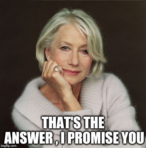 Helen Mirren | THAT'S THE ANSWER , I PROMISE YOU | image tagged in helen mirren | made w/ Imgflip meme maker