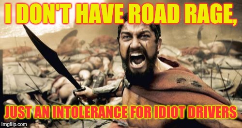 Sparta Leonidas | I DON'T HAVE ROAD RAGE, JUST AN INTOLERANCE FOR IDIOT DRIVERS | image tagged in memes,sparta leonidas | made w/ Imgflip meme maker