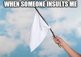 White Flag | WHEN SOMEONE INSULTS ME | image tagged in white flag | made w/ Imgflip meme maker