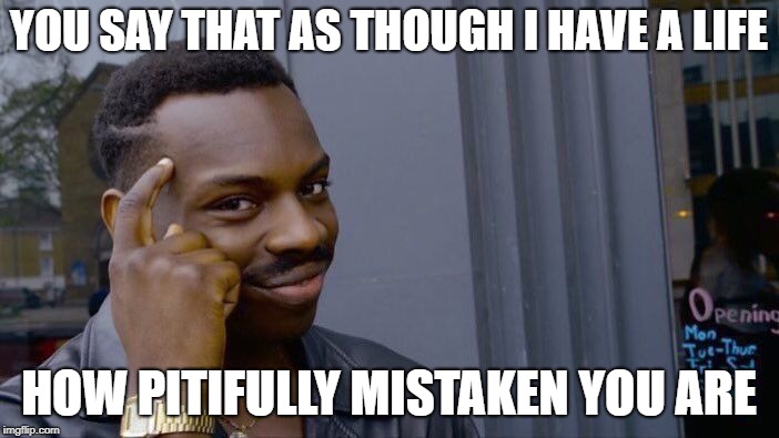 Roll Safe Think About It Meme | YOU SAY THAT AS THOUGH I HAVE A LIFE HOW PITIFULLY MISTAKEN YOU ARE | image tagged in memes,roll safe think about it | made w/ Imgflip meme maker