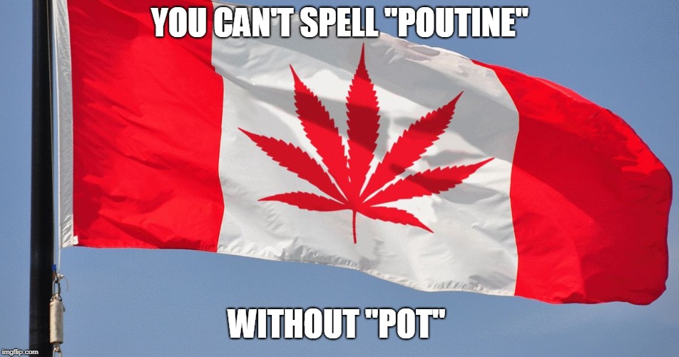 Canadajuana Flag | YOU CAN'T SPELL "POUTINE"; WITHOUT "POT" | image tagged in canadajuana flag | made w/ Imgflip meme maker