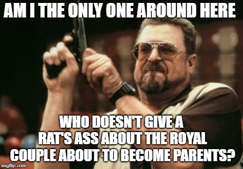 Am I The Only One Around Here Meme | AM I THE ONLY ONE AROUND HERE; WHO DOESN'T GIVE A RAT'S ASS ABOUT THE ROYAL COUPLE ABOUT TO BECOME PARENTS? | image tagged in memes,am i the only one around here | made w/ Imgflip meme maker