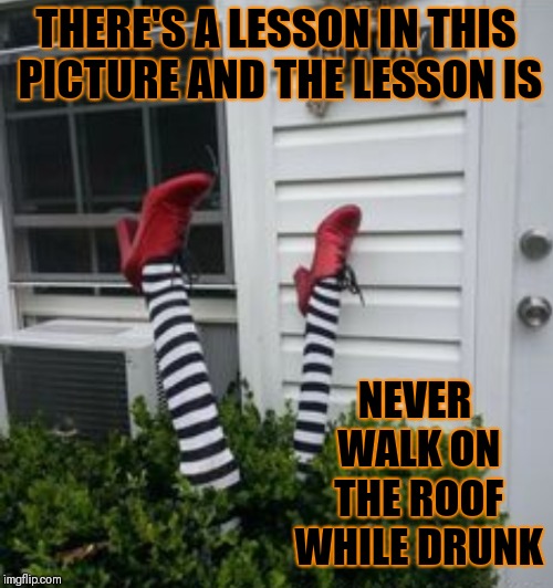 Walking While Intoxicated | THERE'S A LESSON IN THIS PICTURE AND THE LESSON IS; NEVER WALK ON THE ROOF WHILE DRUNK | image tagged in memes,funny,halloween,halloween is coming,bad luck brian | made w/ Imgflip meme maker