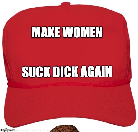 blank red MAGA hat | MAKE WOMEN; SUCK DICK AGAIN | image tagged in blank red maga hat,scumbag | made w/ Imgflip meme maker