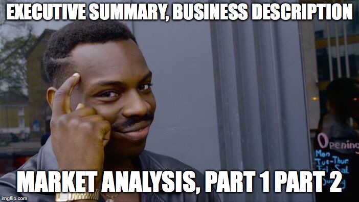 Roll Safe Think About It | EXECUTIVE SUMMARY, BUSINESS DESCRIPTION; MARKET ANALYSIS, PART 1 PART 2 | image tagged in memes,roll safe think about it | made w/ Imgflip meme maker