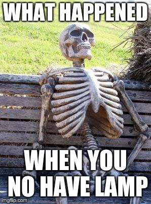 Waiting Skeleton | WHAT HAPPENED; WHEN YOU NO HAVE LAMP | image tagged in memes,waiting skeleton | made w/ Imgflip meme maker