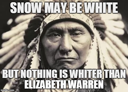 American Indian | SNOW MAY BE WHITE; BUT NOTHING IS WHITER THAN; ELIZABETH WARREN | image tagged in american indian | made w/ Imgflip meme maker