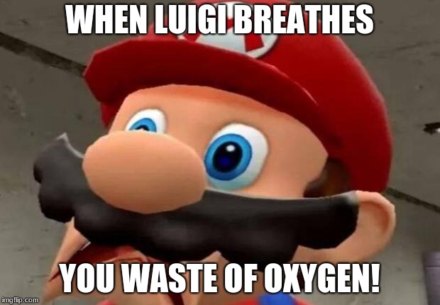 Mario WTF | WHEN LUIGI BREATHES; YOU WASTE OF OXYGEN! | image tagged in mario wtf | made w/ Imgflip meme maker