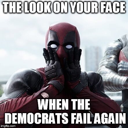 Deadpool Surprised Meme | THE LOOK ON YOUR FACE; WHEN THE DEMOCRATS FAIL AGAIN | image tagged in memes,deadpool surprised | made w/ Imgflip meme maker
