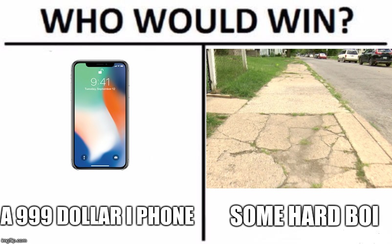 Who Would Win? | A 999 DOLLAR I PHONE; SOME HARD BOI | image tagged in memes,who would win | made w/ Imgflip meme maker