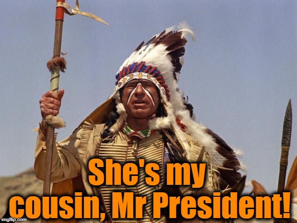 Indian Chief | She's my cousin, Mr President! | image tagged in indian chief | made w/ Imgflip meme maker