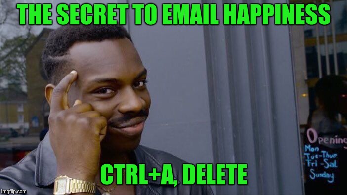 Roll Safe Think About It | THE SECRET TO EMAIL HAPPINESS; CTRL+A, DELETE | image tagged in memes,roll safe think about it | made w/ Imgflip meme maker