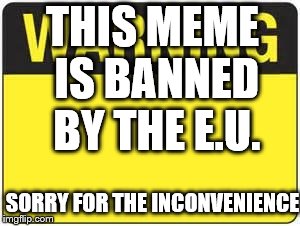 blank warning sign | THIS MEME IS BANNED BY THE E.U. SORRY FOR THE INCONVENIENCE | image tagged in blank warning sign | made w/ Imgflip meme maker