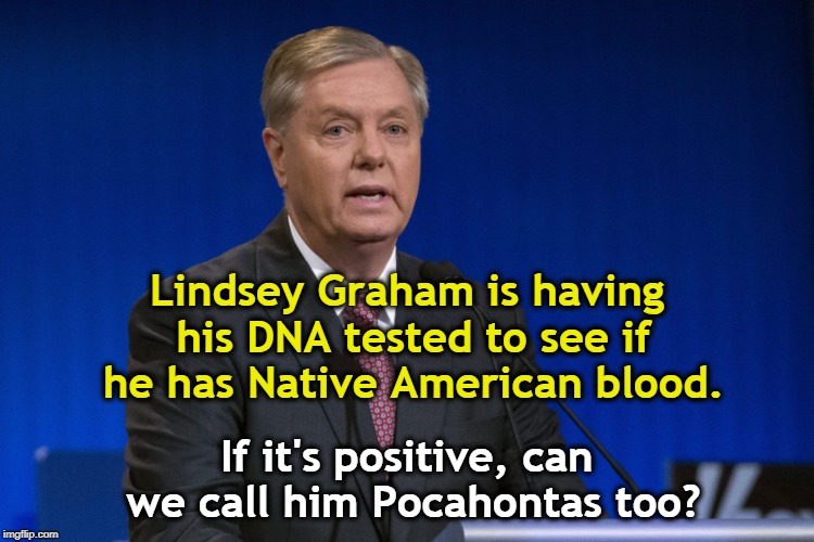 Lindsey Graham is having his DNA tested to see if he has Native American blood. If it's positive, can we call him Pocahontas too? | image tagged in lindsey graham,dna,native american,pocahontas | made w/ Imgflip meme maker