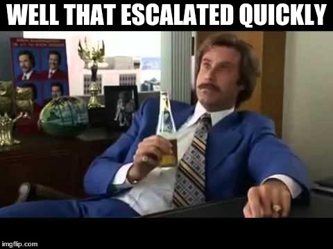 Well That Escalated Quickly | WELL THAT ESCALATED QUICKLY | image tagged in memes,well that escalated quickly | made w/ Imgflip meme maker