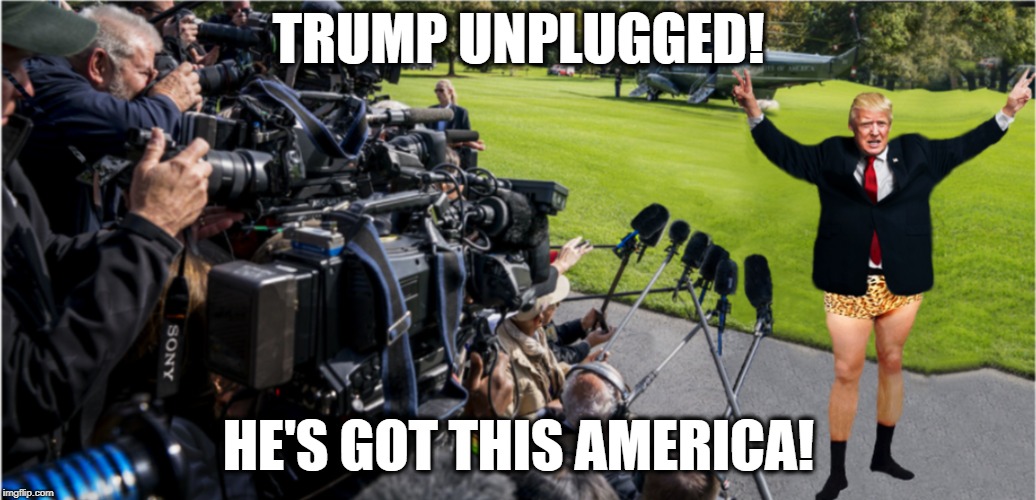 OH, THE INSANITY | TRUMP UNPLUGGED! HE'S GOT THIS AMERICA! | image tagged in donald trump,badass,insane,delusional,political meme | made w/ Imgflip meme maker